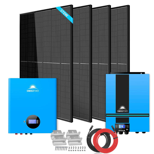 SunGold Power | Off-Grid Solar Kit 6500W 48VDC 120VAC 5.12KWH PowerWall Lithium Battery | 4x 370 Watts Solar Panels