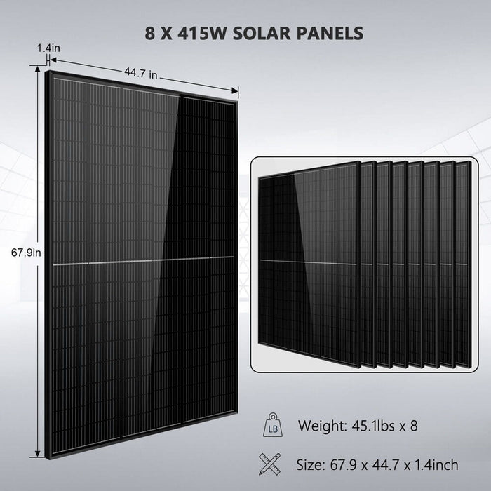 SunGold Power | Off-Grid Solar Kit 8000W 48VDC 120V/240V LifePo4 10.24KWH Lithium Battery | 8x 415 Watts Solar Panels