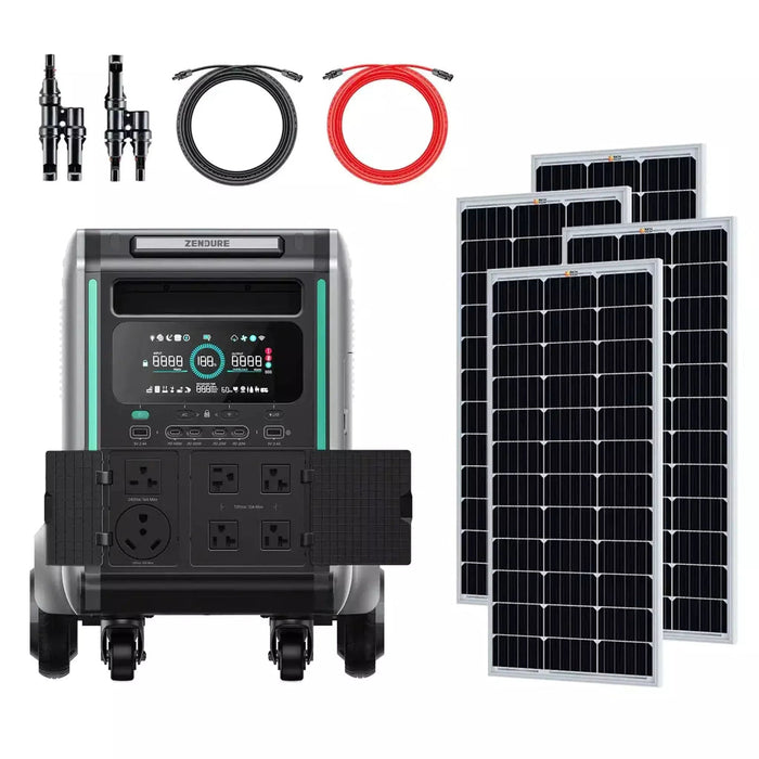 Zendure | SuperBase V4600 3600W 120/240V Power Station Kit | 4.6kWh Battery | 400W - 800W 12V Rigid Mono Solar Panels