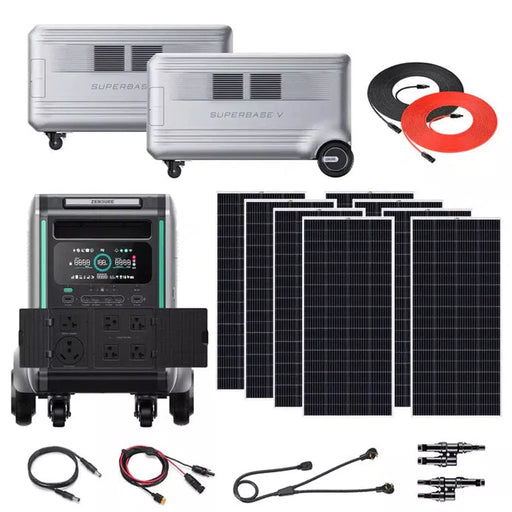 Zendure | SuperBase V6400 3,600W Power Station Kit | 3 x 6438Wh Batteries 13.8kWh | 4,6,8 200W Rigid Solar Panels